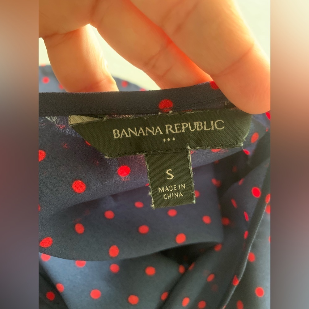 Banana Republic Navy Blouse with Red Polka Dots - Picture 4 of 5